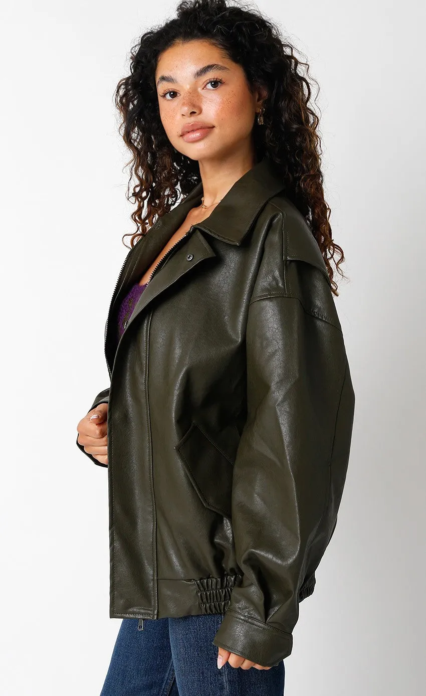 Addison Faux Leather Bomber Jacket