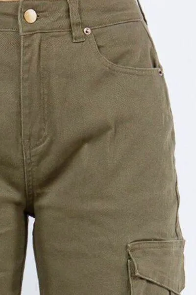 American Bazi Button Waist High Rise Cargo Pants Plus Size