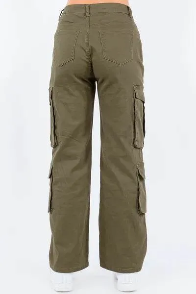 American Bazi Button Waist High Rise Cargo Pants Plus Size