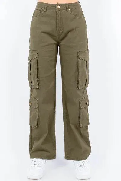 American Bazi Button Waist High Rise Cargo Pants Plus Size