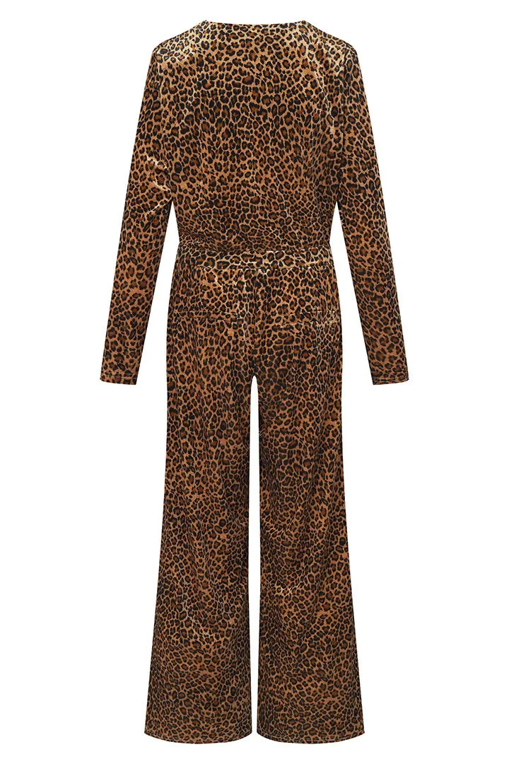 Angela Velour Jumpsuit - Leopard