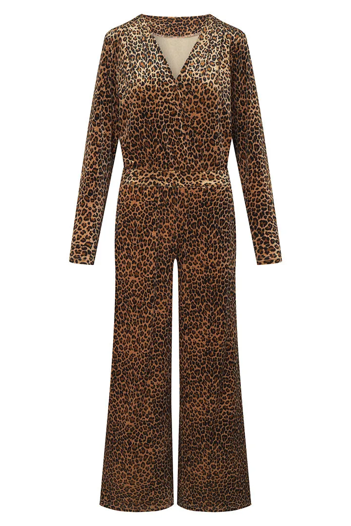 Angela Velour Jumpsuit - Leopard