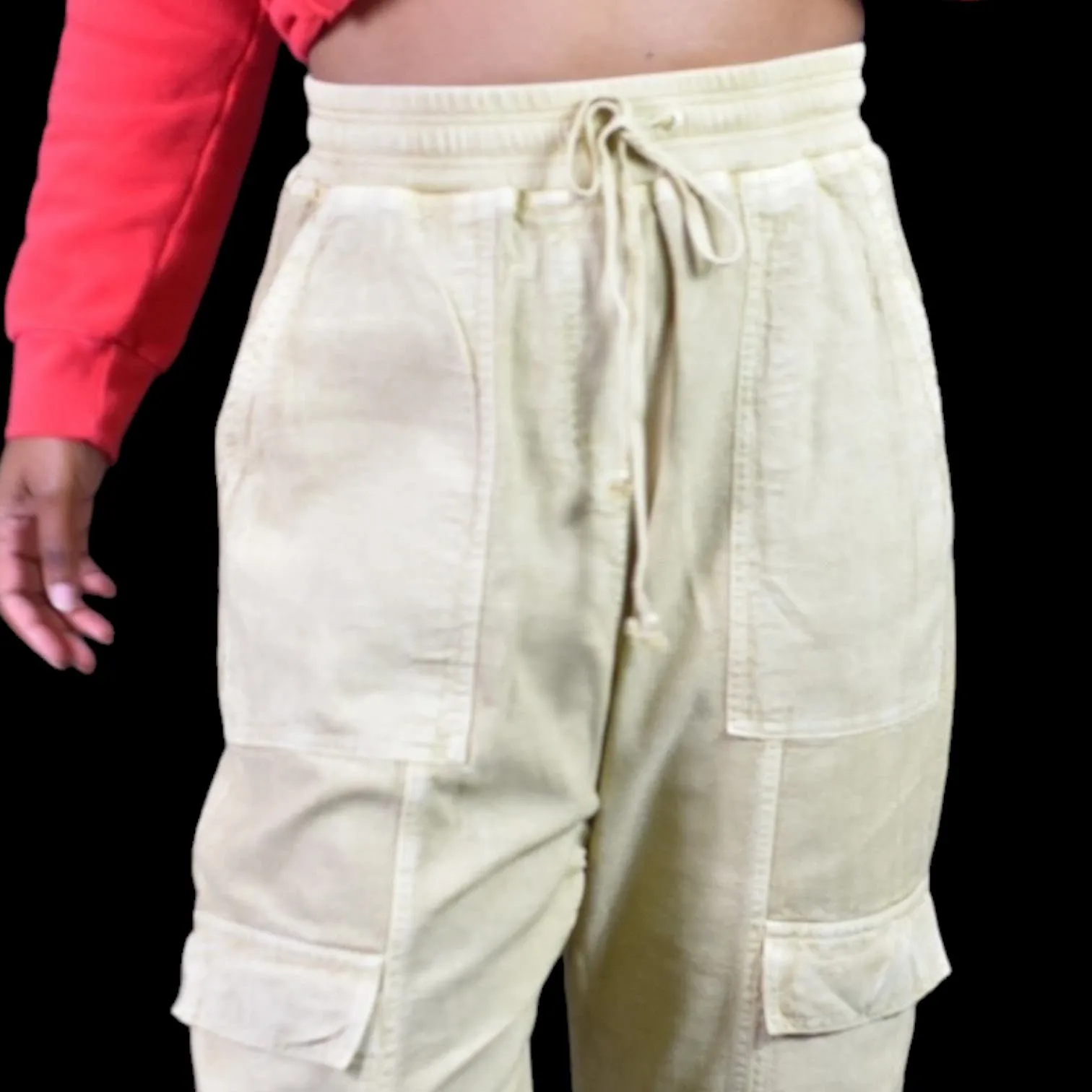 Anthropologie Daily Practice Evergreen Pants Tan Cargo Baggy High Waist Pull On Drawstring Ankle Size XS
