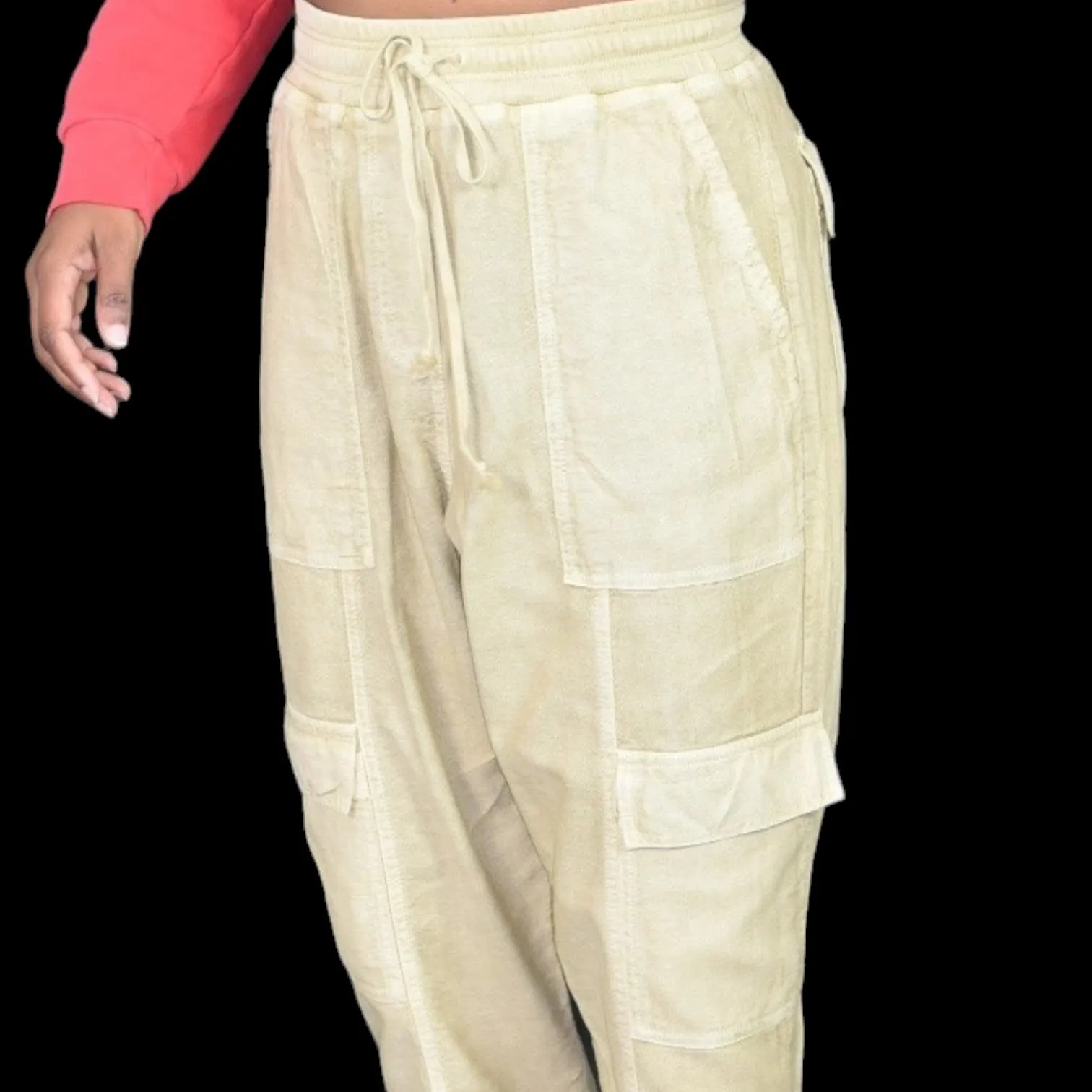 Anthropologie Daily Practice Evergreen Pants Tan Cargo Baggy High Waist Pull On Drawstring Ankle Size XS