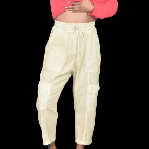 Anthropologie Daily Practice Evergreen Pants Tan Cargo Baggy High Waist Pull On Drawstring Ankle Size XS