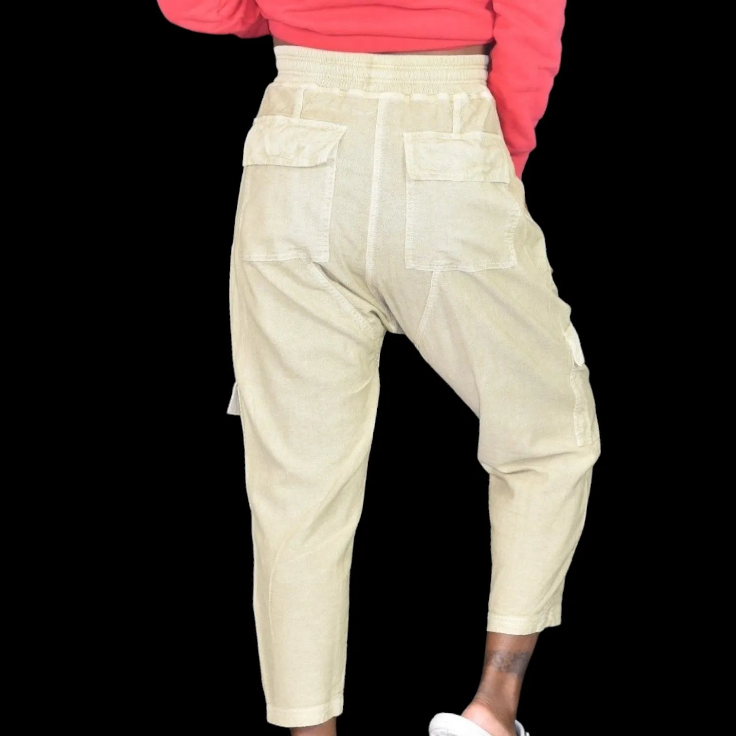 Anthropologie Daily Practice Evergreen Pants Tan Cargo Baggy High Waist Pull On Drawstring Ankle Size XS