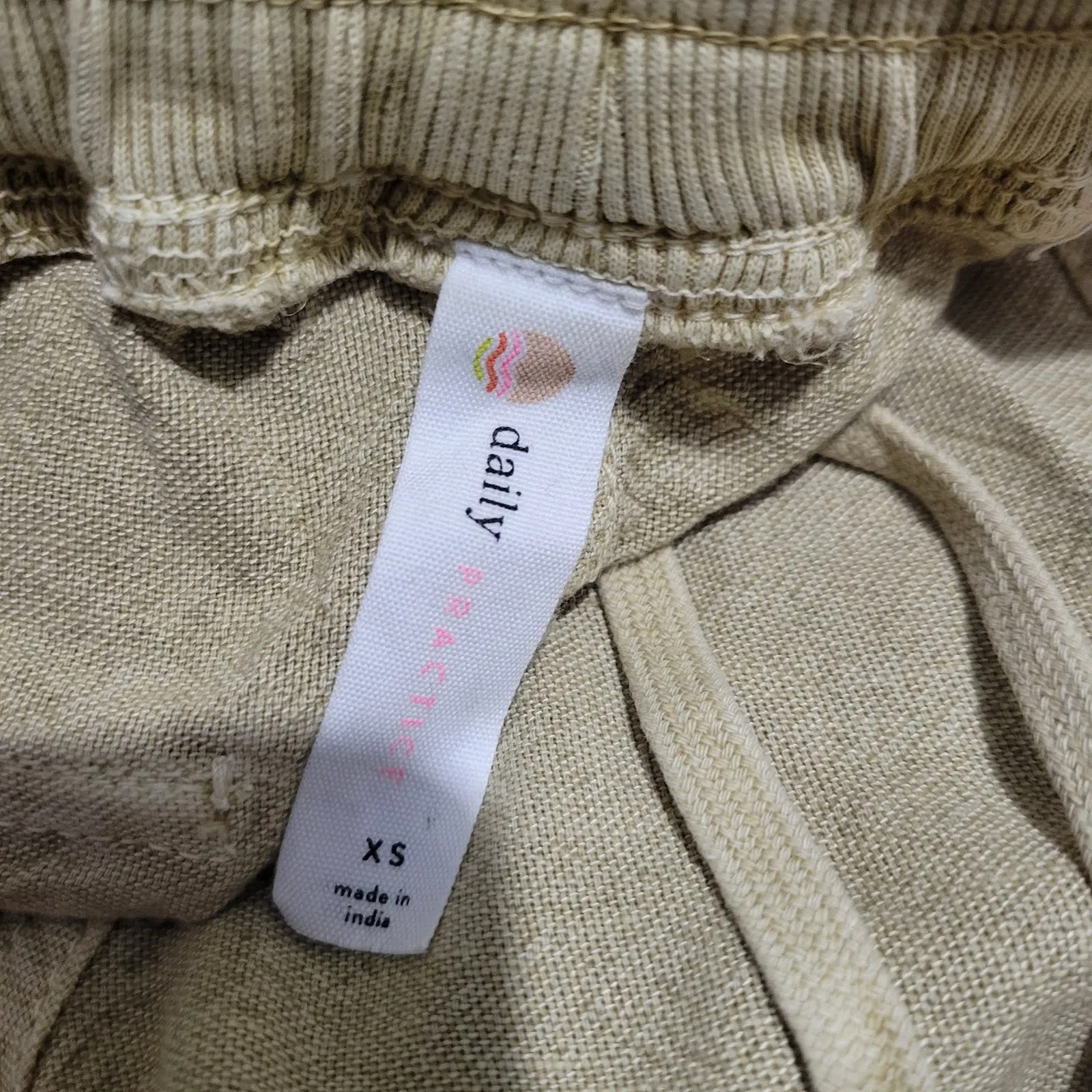 Anthropologie Daily Practice Evergreen Pants Tan Cargo Baggy High Waist Pull On Drawstring Ankle Size XS