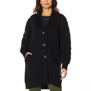 Antthony Women's Plus Size Mixed Textured Knit Sweater Jacket