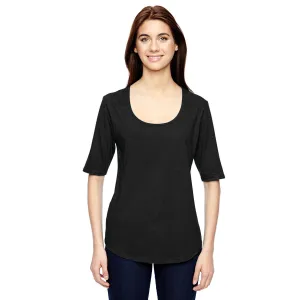 Anvil Women's Black Triblend Deep Scoop Half-Sleeve T-Shirt