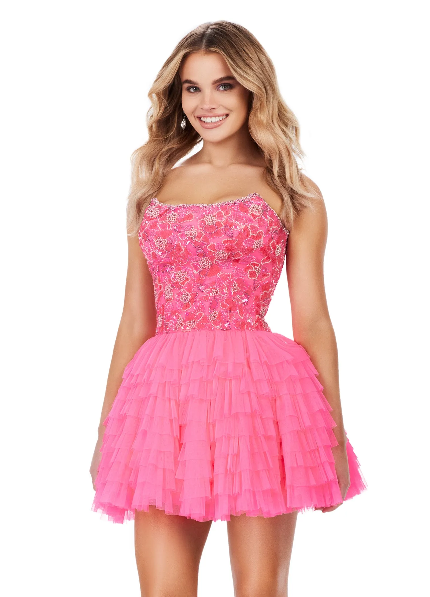 Ashley Lauren 4671 Strapless Cocktail Dress with Fully Beaded Bodice and Tulle Skirt Formal Prom