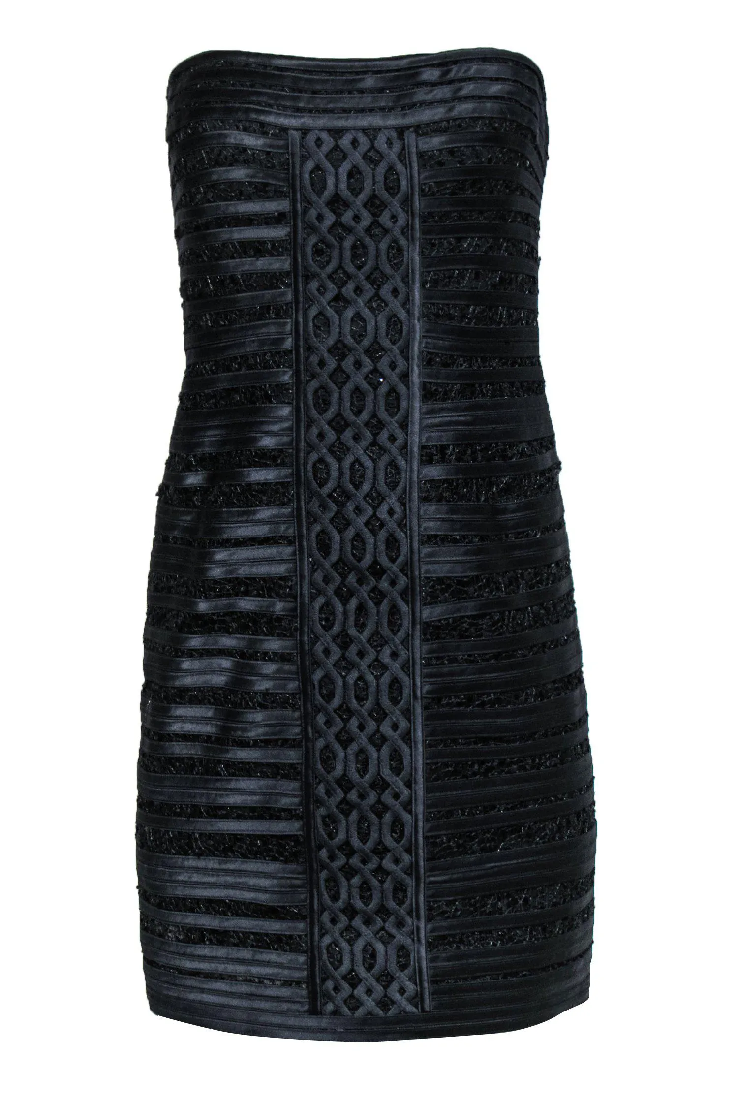BCBG Max Azria - Navy "Moore" Strapless Bodycon Satin & Lace Dress Sz 8