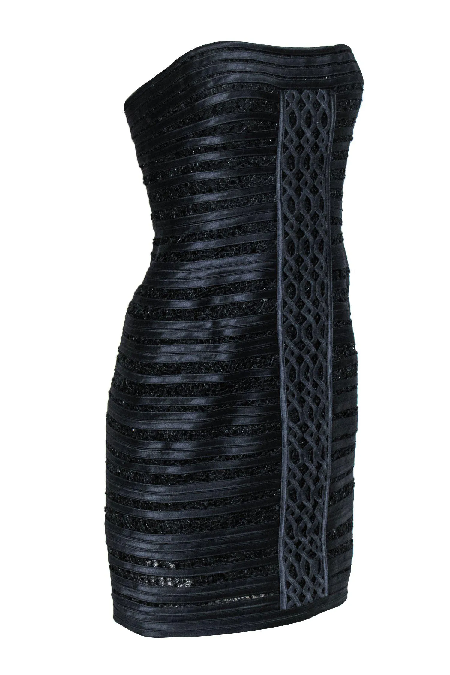 BCBG Max Azria - Navy "Moore" Strapless Bodycon Satin & Lace Dress Sz 8