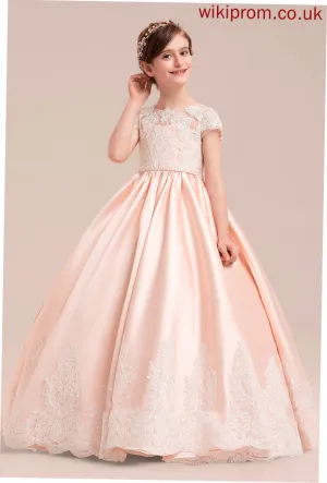 Beading - Sleeves included) Dress Ball Flower Girl Dresses NOT Short (Petticoat Journey Satin/Tulle/Lace Neck Floor-length With Scoop Gown Girl Flower