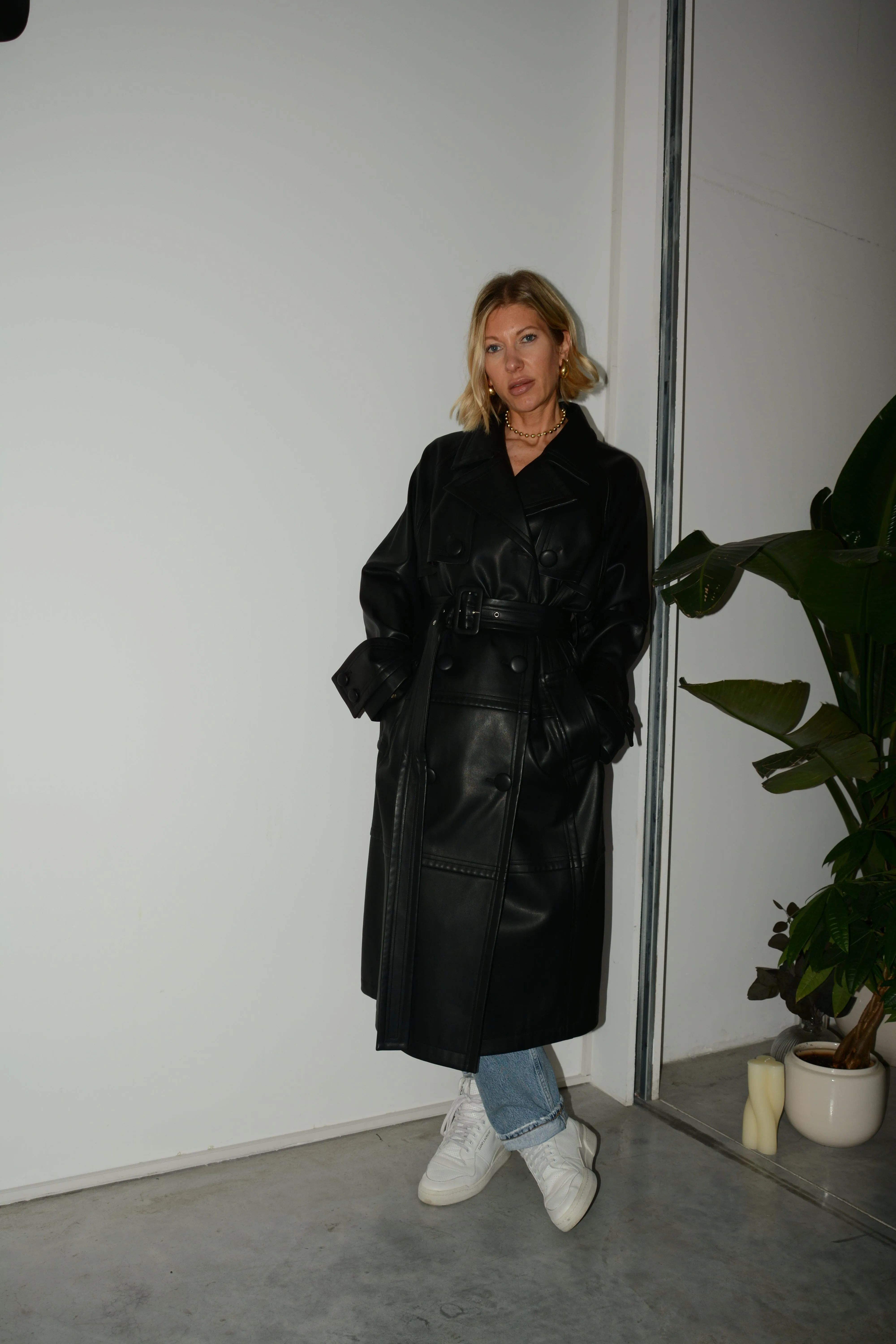 BETTY FAUX LEATHER TRENCH COAT