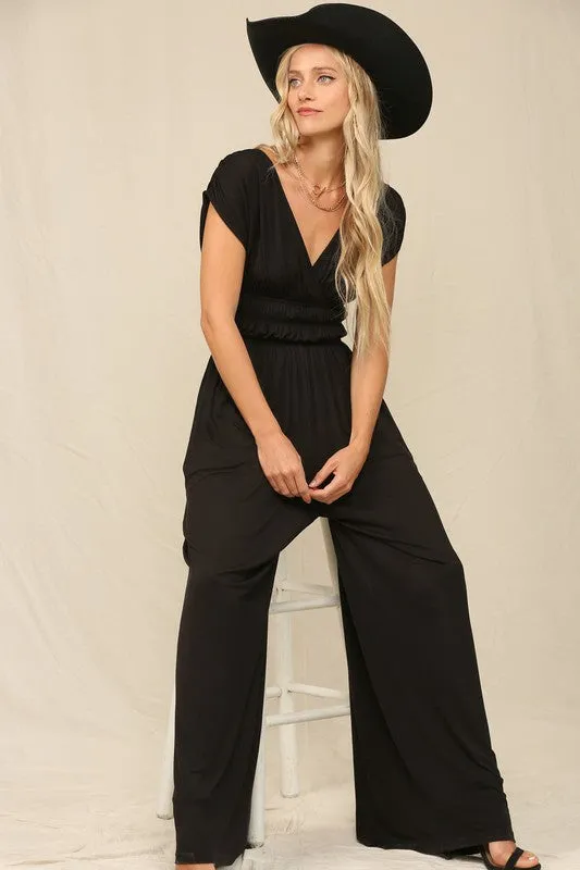 Black A Solid Jumpsuit With Wide Leg Pants