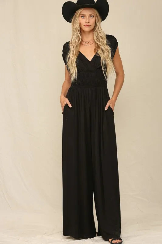 Black A Solid Jumpsuit With Wide Leg Pants