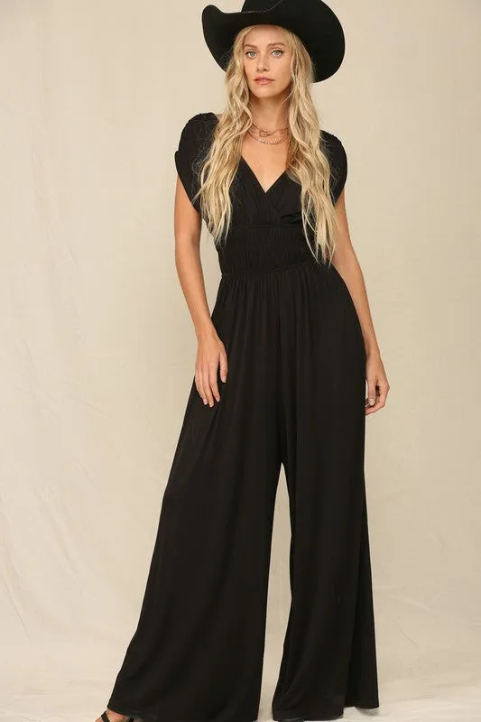 Black A Solid Jumpsuit With Wide Leg Pants