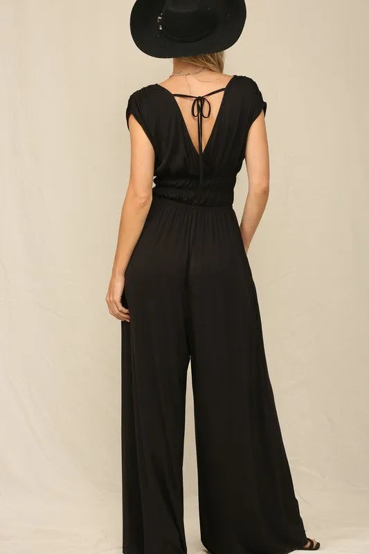Black A Solid Jumpsuit With Wide Leg Pants