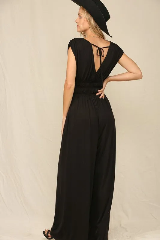 Black A Solid Jumpsuit With Wide Leg Pants