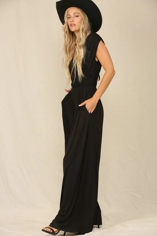 Black A Solid Jumpsuit With Wide Leg Pants