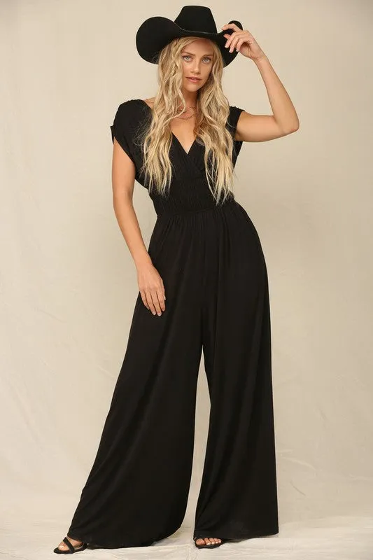 Black A Solid Jumpsuit With Wide Leg Pants