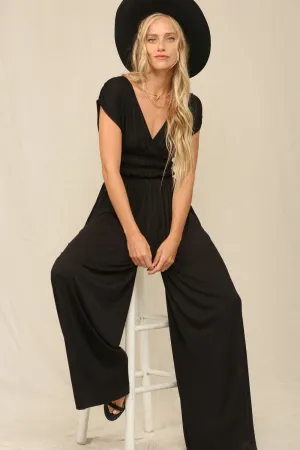 Black A Solid Jumpsuit With Wide Leg Pants