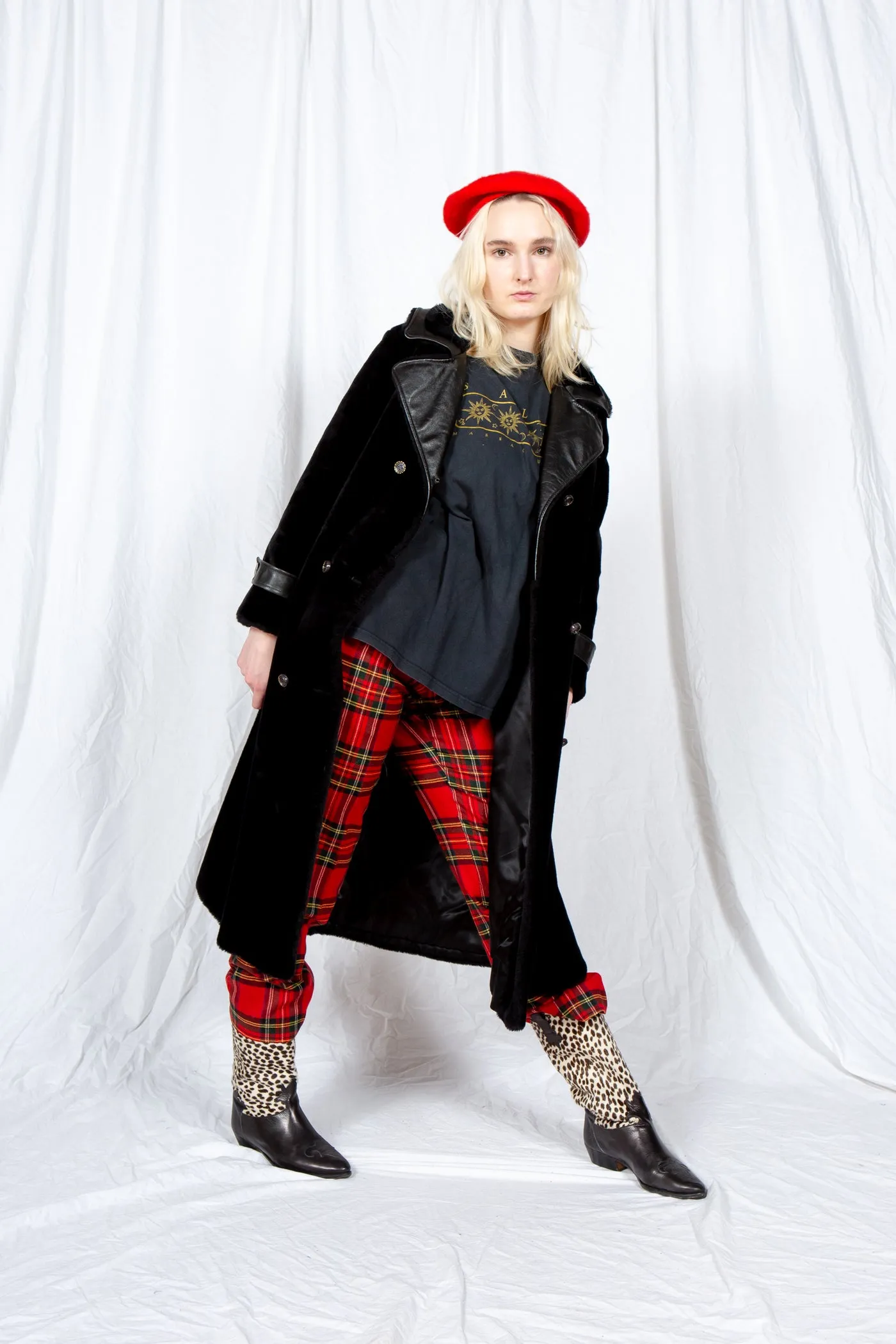 Black Leather and Faux Fur Jacket