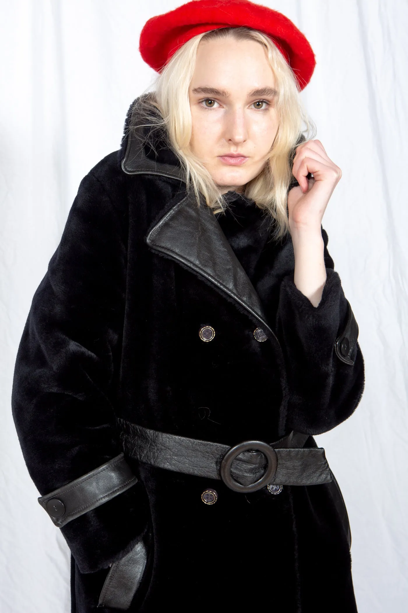 Black Leather and Faux Fur Jacket