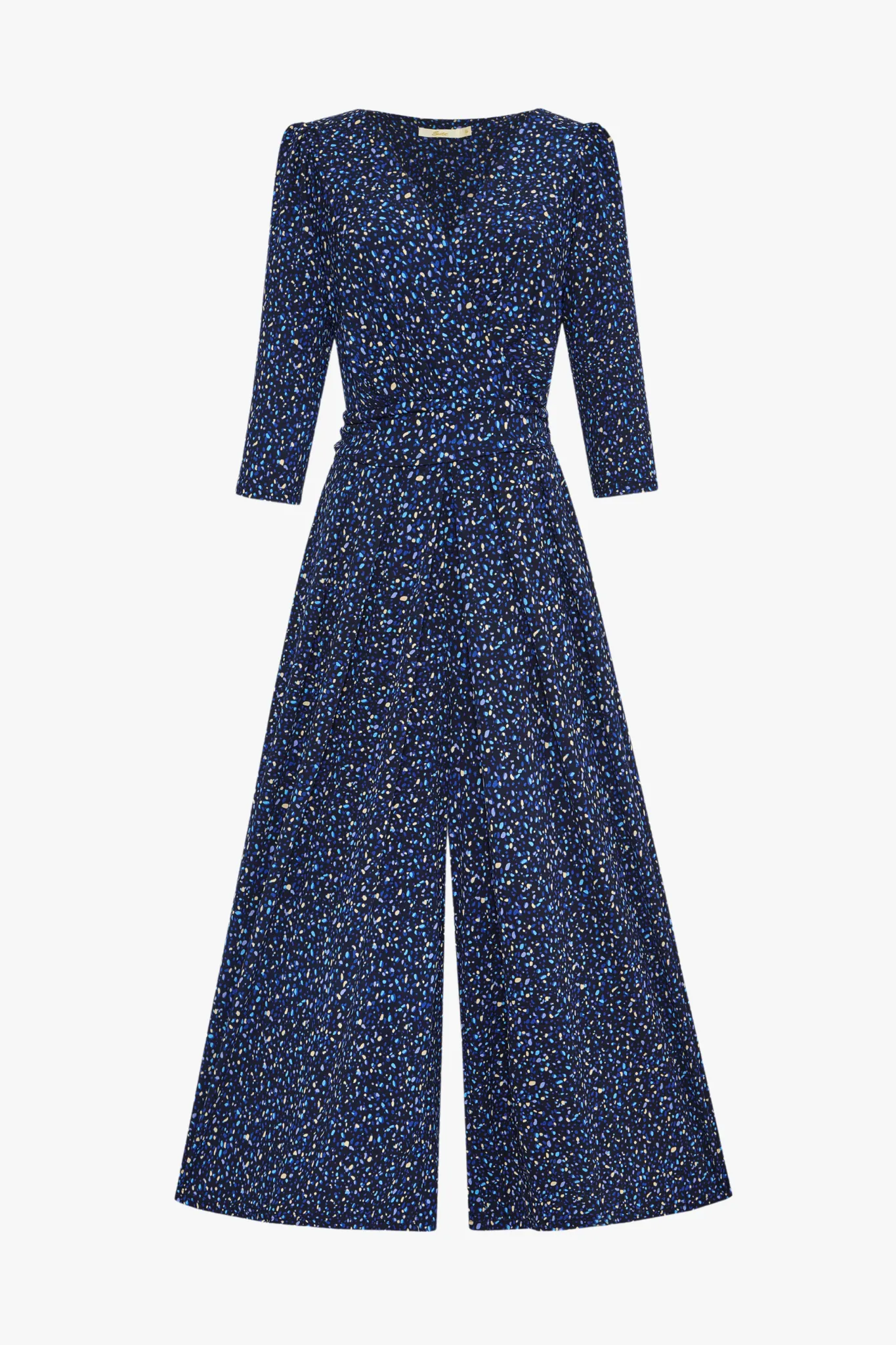 Blue Speckled Print Wide Leg Jumpsuit