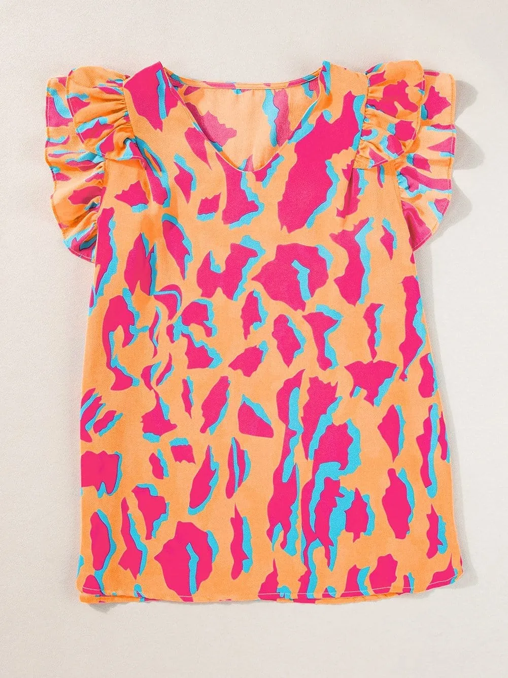 Bright Ruffle Sleeve Blouse
