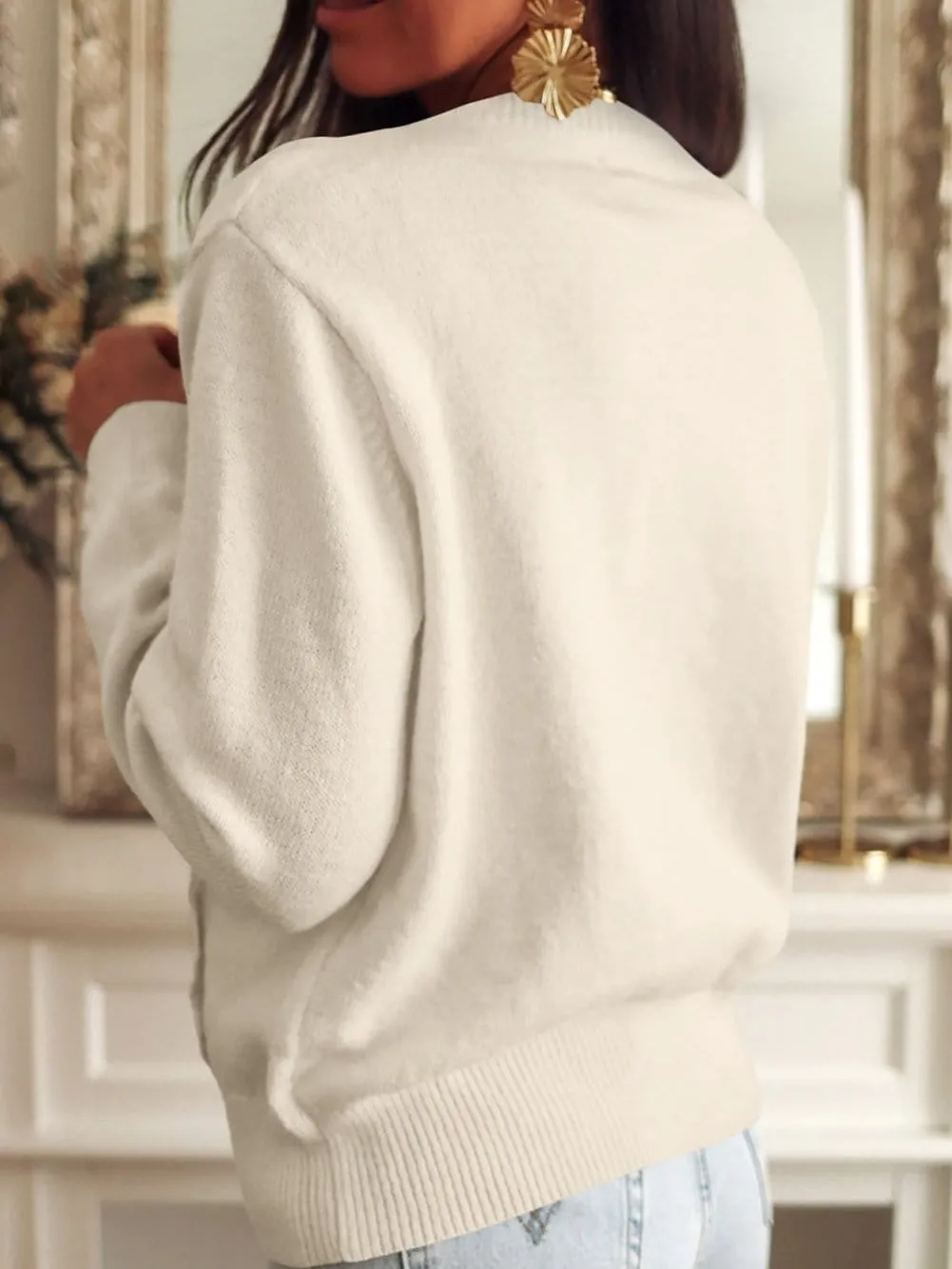 Casual Knit Cardigan with Lace Trim