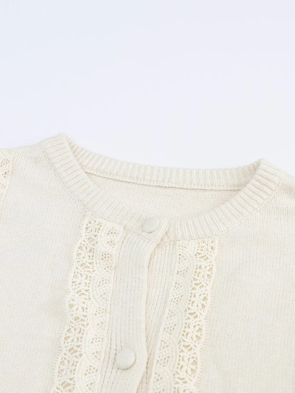 Casual Knit Cardigan with Lace Trim