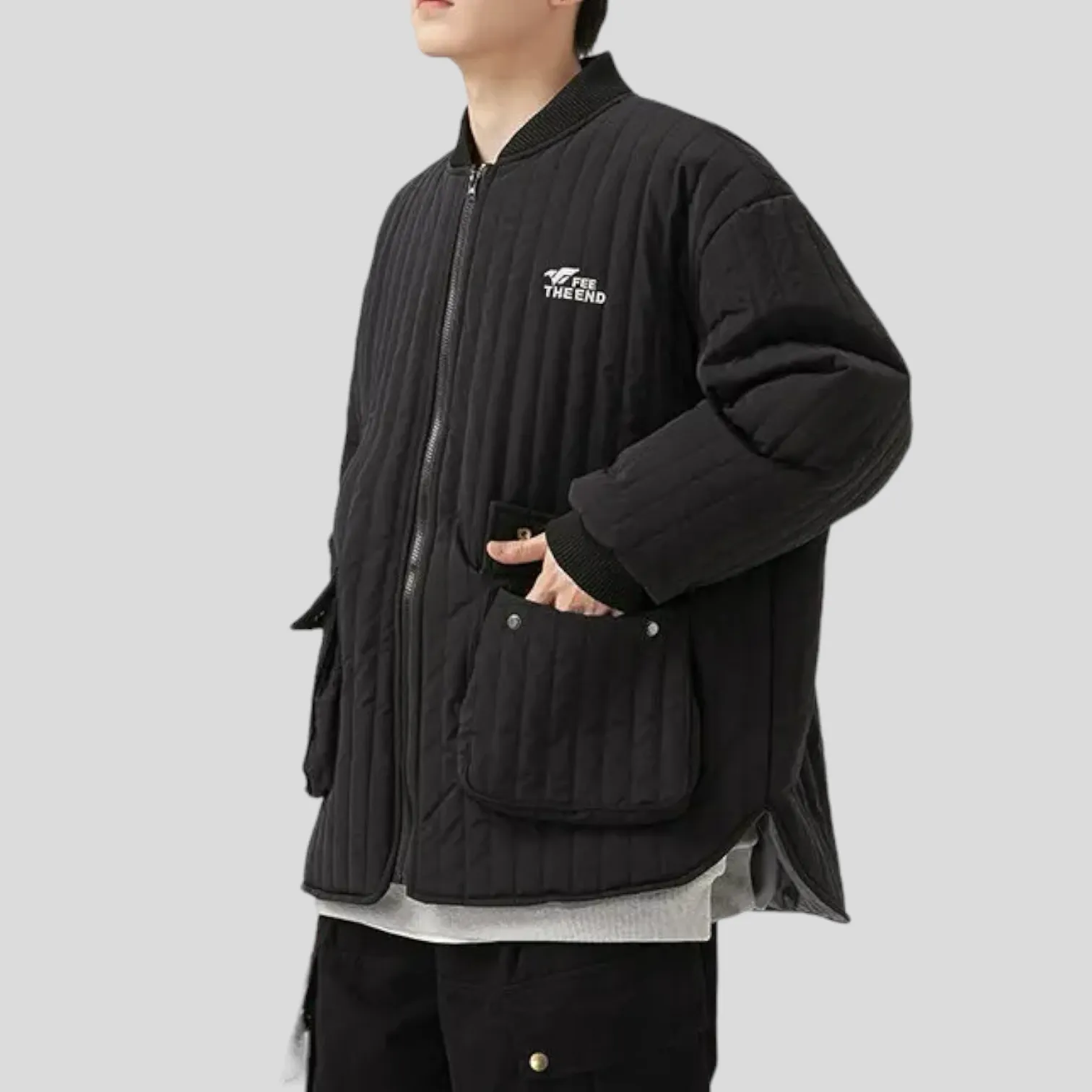 Channel quilting oversized shirt jacket