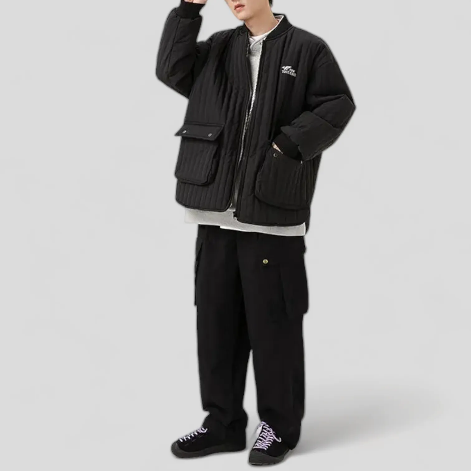 Channel quilting oversized shirt jacket