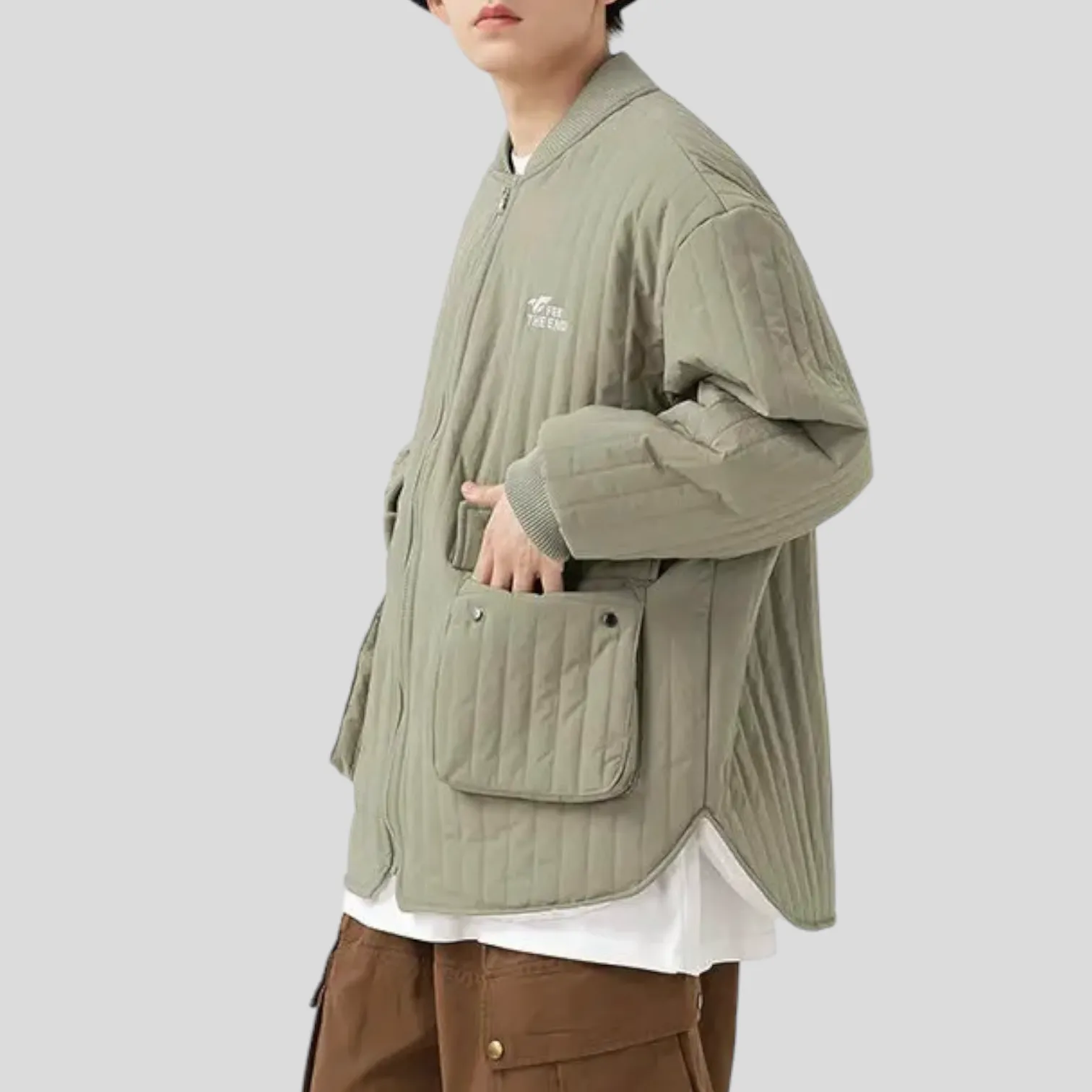 Channel quilting oversized shirt jacket