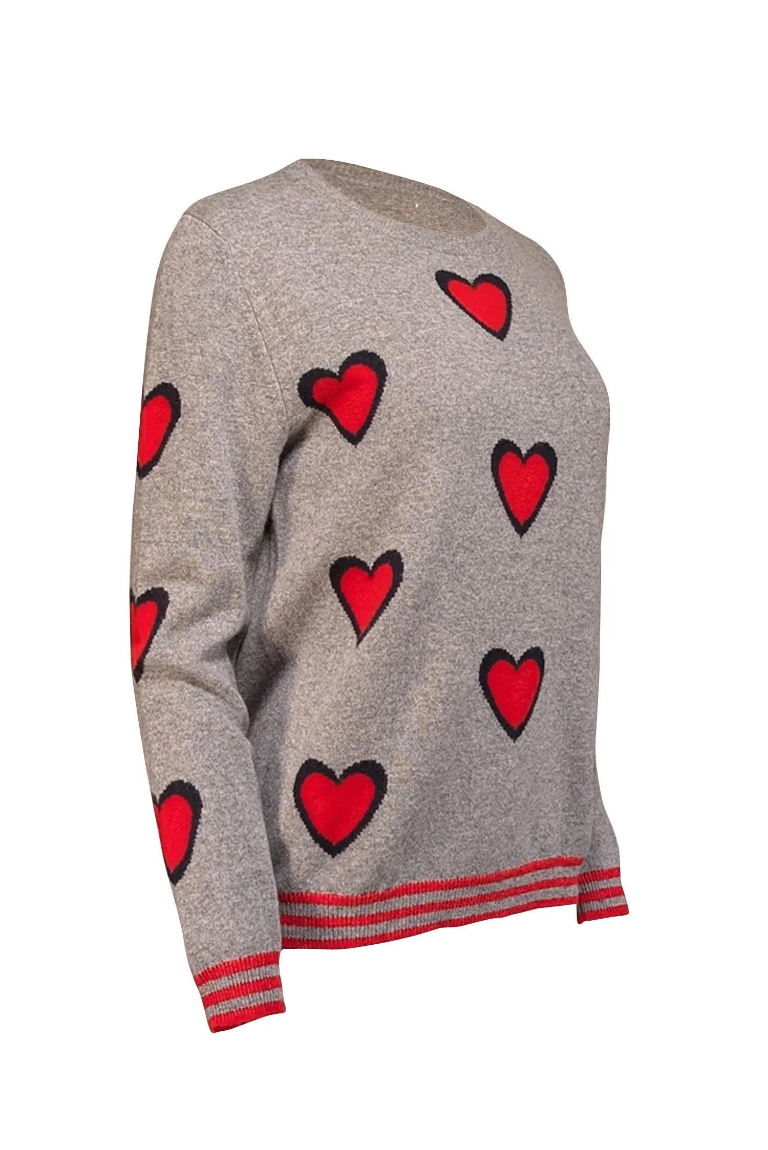 Chinti & Parker - Grey w/ Red Heart Pattern Cashmere Sweater Sz L