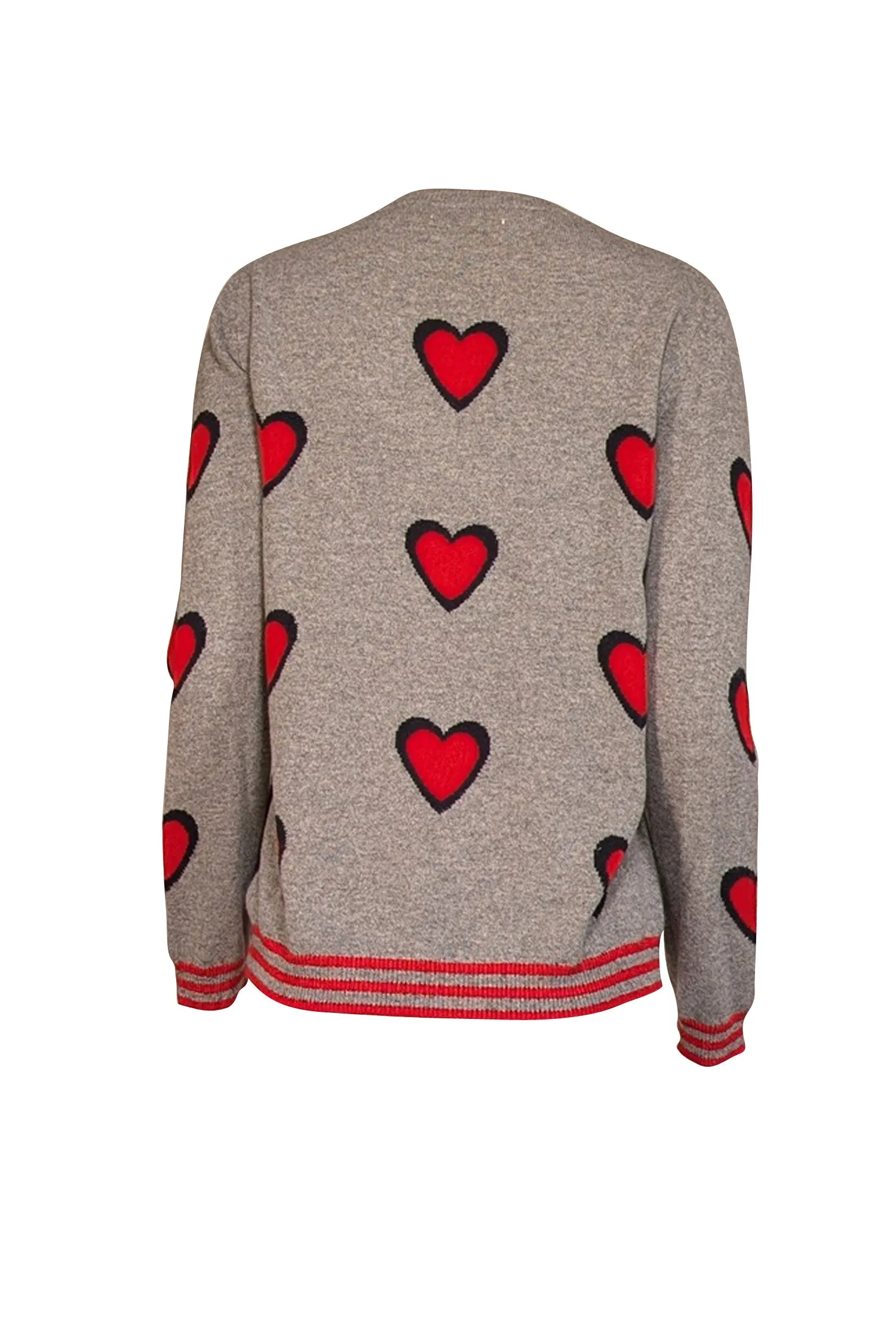 Chinti & Parker - Grey w/ Red Heart Pattern Cashmere Sweater Sz L