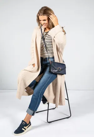 COSY CHUNKY KNIT LONGLINE CARDIGAN IN Sand
