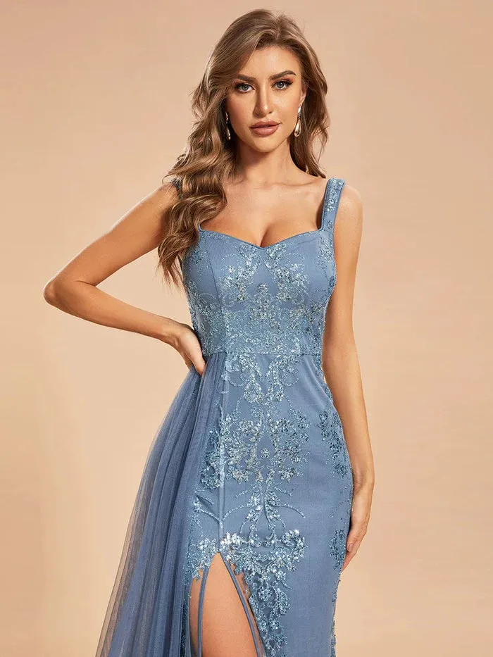Custom Size Sleevleless Sequin Bodycon Prom Dress with Tulle Ribbon