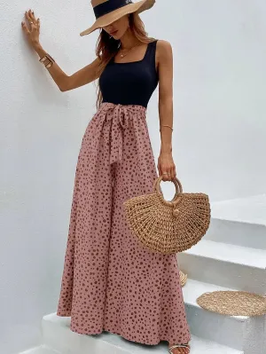 Dalmatian Print Wide Leg Belted Jumpsuit