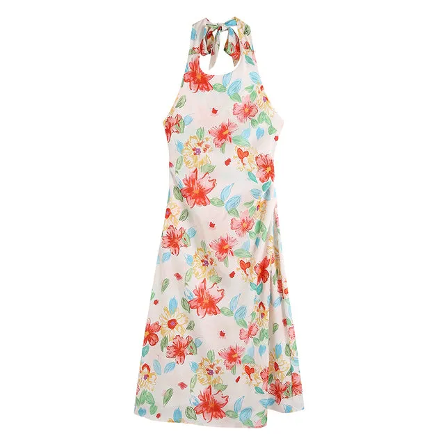 Danica Halter Floral Print Short Summer Dress