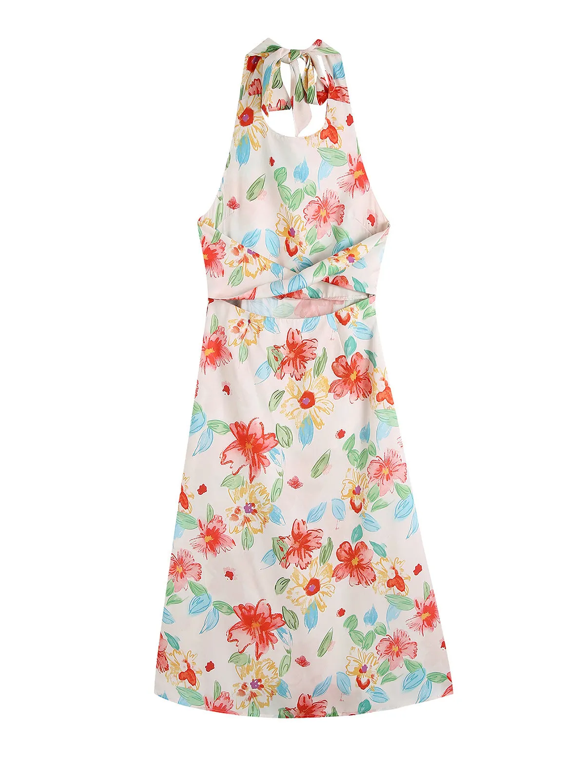 Danica Halter Floral Print Short Summer Dress