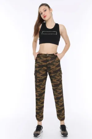 Dark Camouflage Soft Jersey Stretchy Combat Utility Trousers