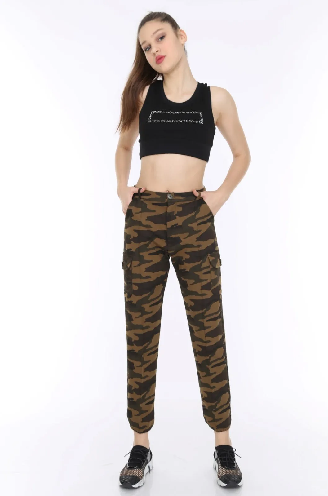 Dark Camouflage Soft Jersey Stretchy Combat Utility Trousers