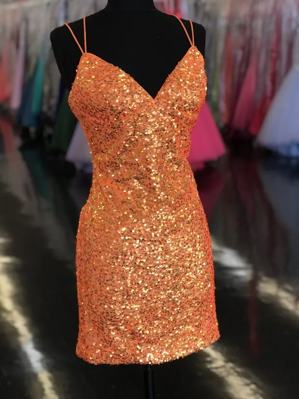 Dave & Johnny 10904 Short Iridescent Sequin Corset Homecoming Dress Cocktail Formal