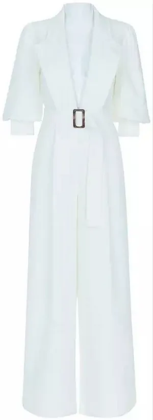 Deep V-Neck Belted Jumpsuit