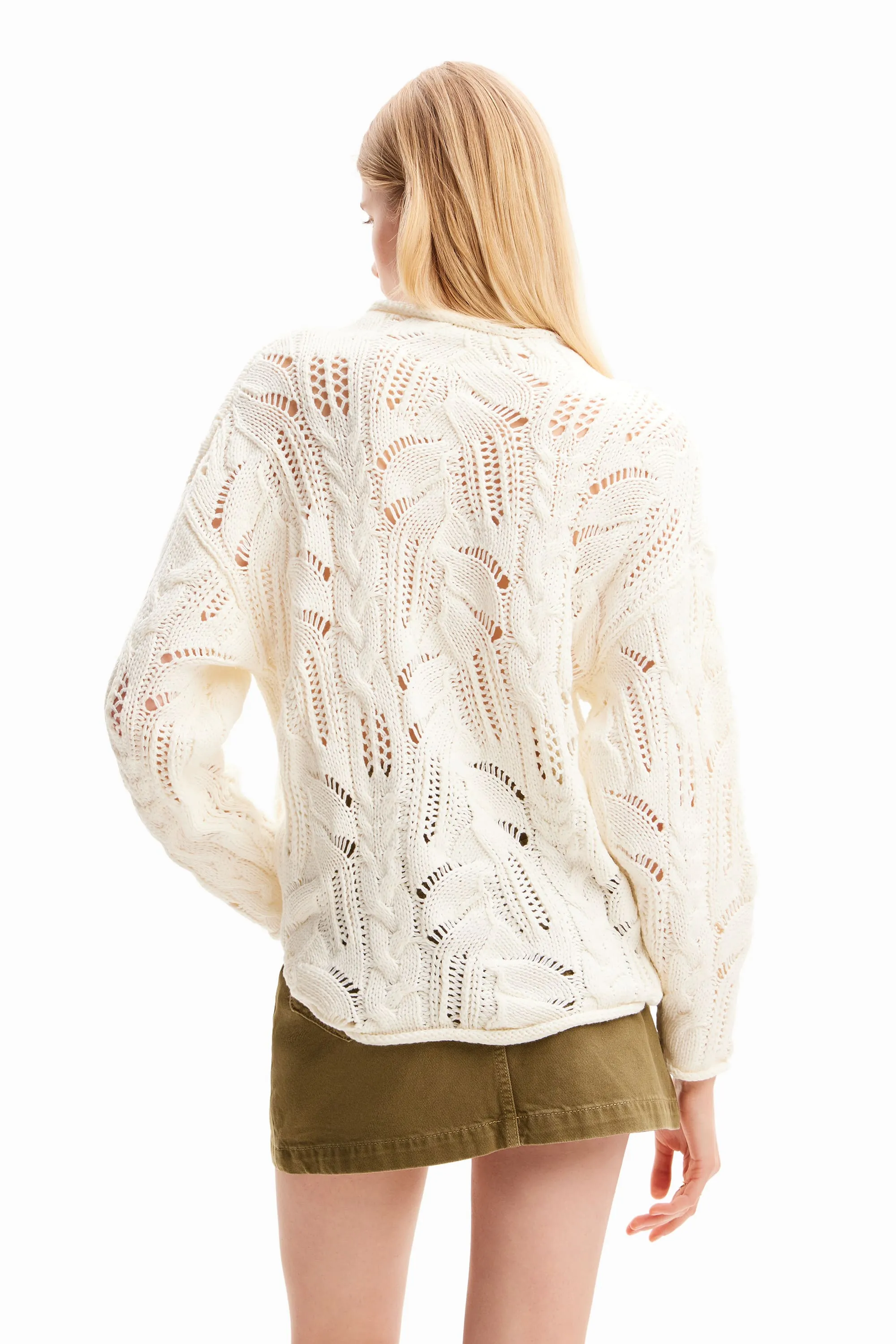 Desigual Milano Oversized Cutwork Chunky Sweater 24SWJF23 White Yellow