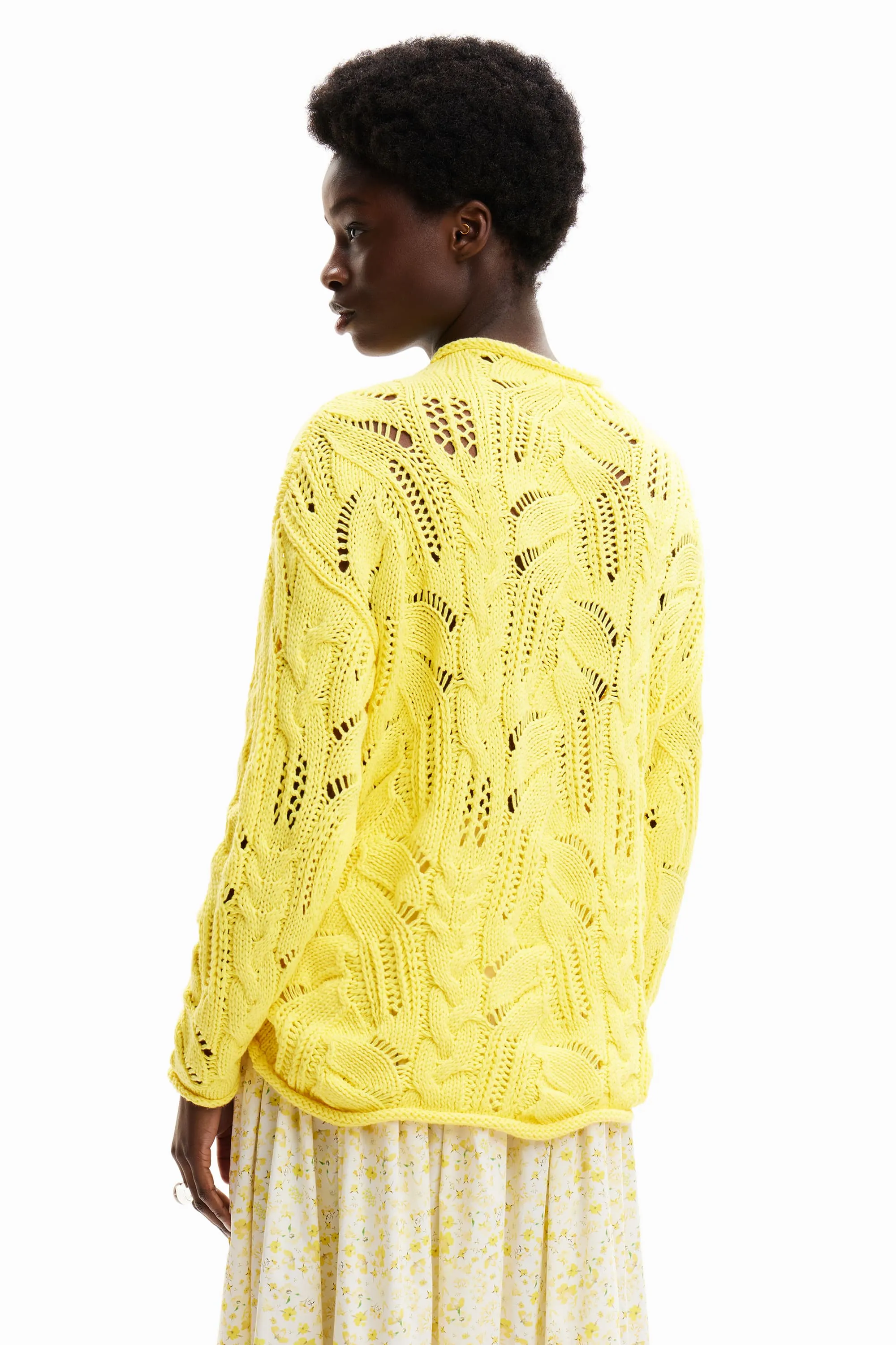 Desigual Milano Oversized Cutwork Chunky Sweater 24SWJF23 White Yellow