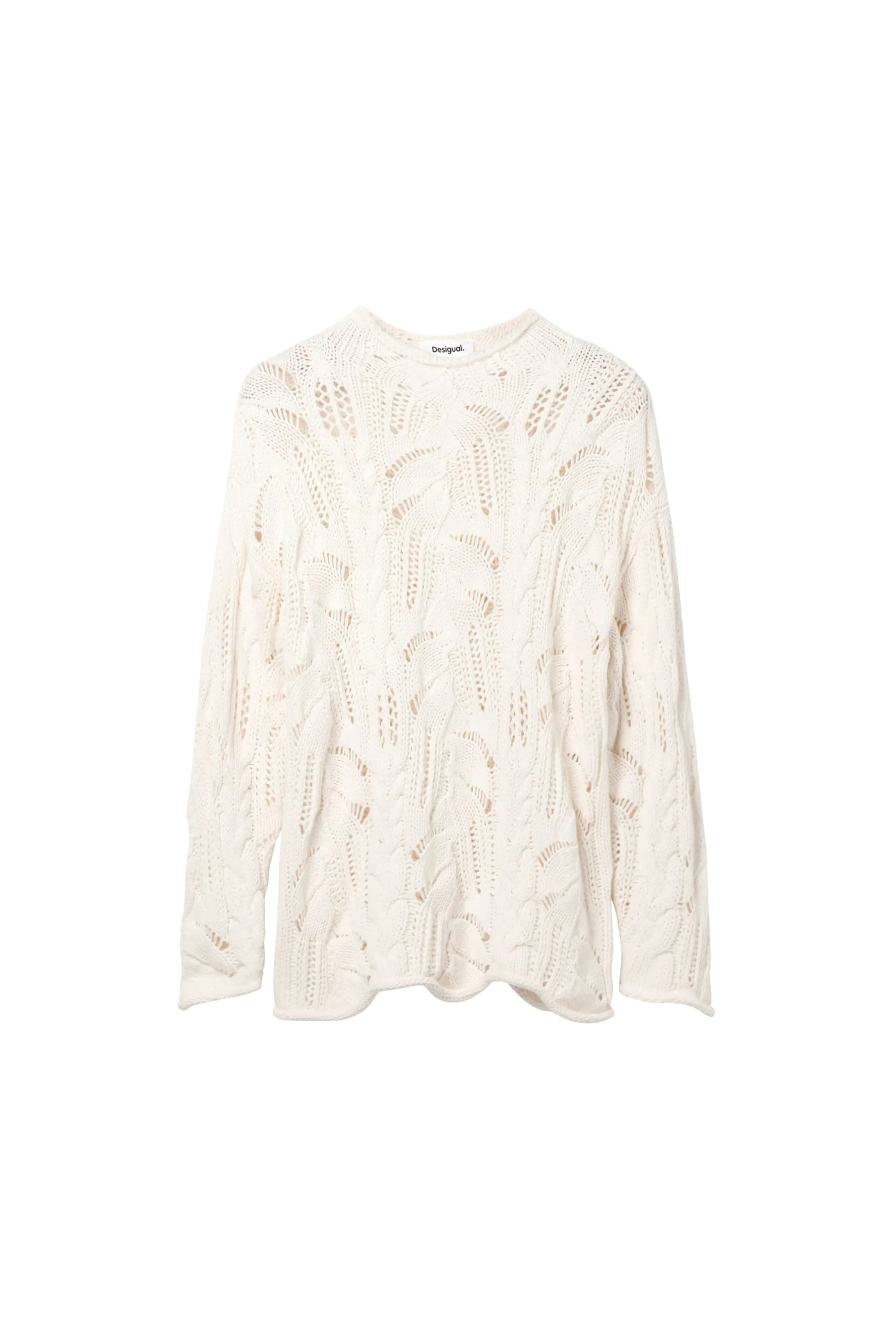 Desigual Milano Oversized Cutwork Chunky Sweater 24SWJF23 White Yellow