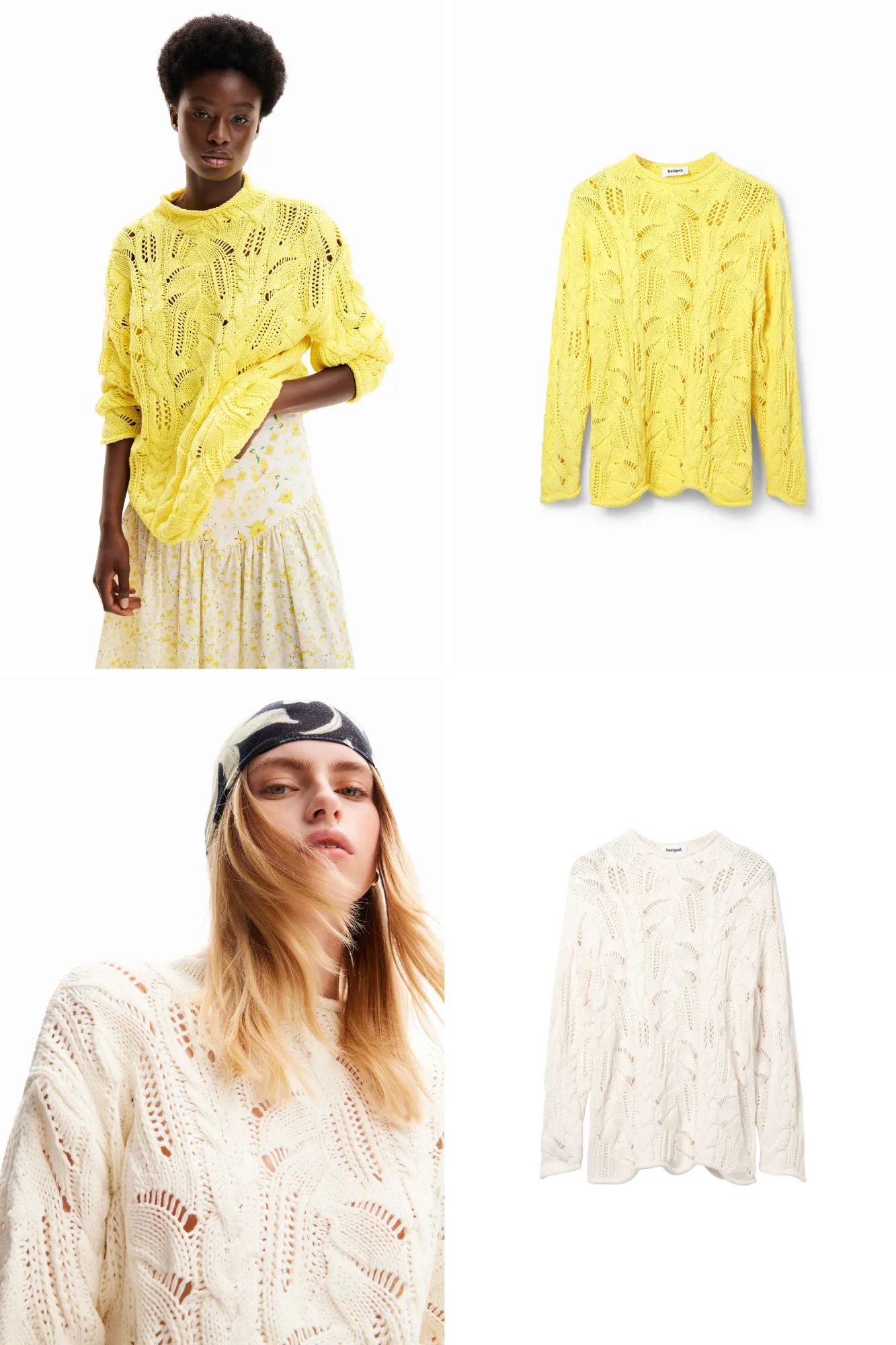 Desigual Milano Oversized Cutwork Chunky Sweater 24SWJF23 White Yellow